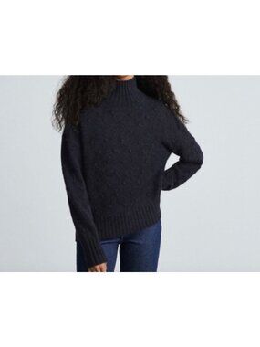 Everlane Boxy Turtleneck Alpaca Wool Blend Sweater Polka Dot Navy Sz S